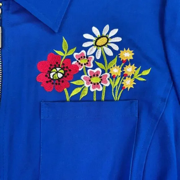 BOB MACKIE Jacket Large Artsy Embroidered Floral Full Zip Pocket Lightweight - Picture 3 of 11